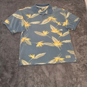 Tommy Bahama Men's Large Blue Bird of Paradise Floral Cotton Polo Shirt Coastal